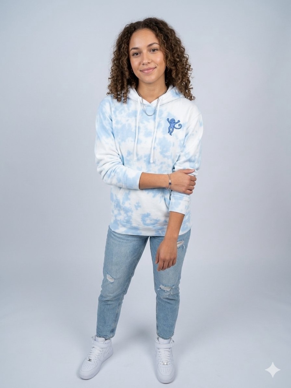 Roller Rabbit Light Blue & White Tye Dye Crewneck Hoodie Size Large
